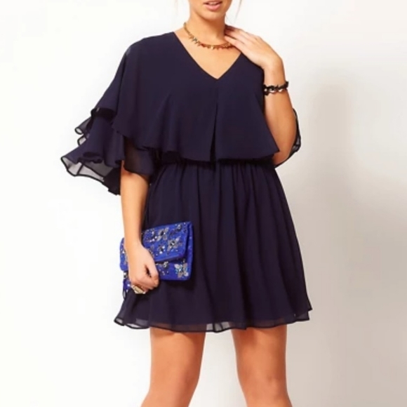 ASOS Curve Dresses & Skirts - ASOS Curve Navy Blue Chiffon Cape Dress